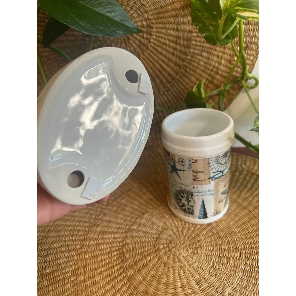 Nautical Ceramic Jar with Lid – Compass & Sea Design